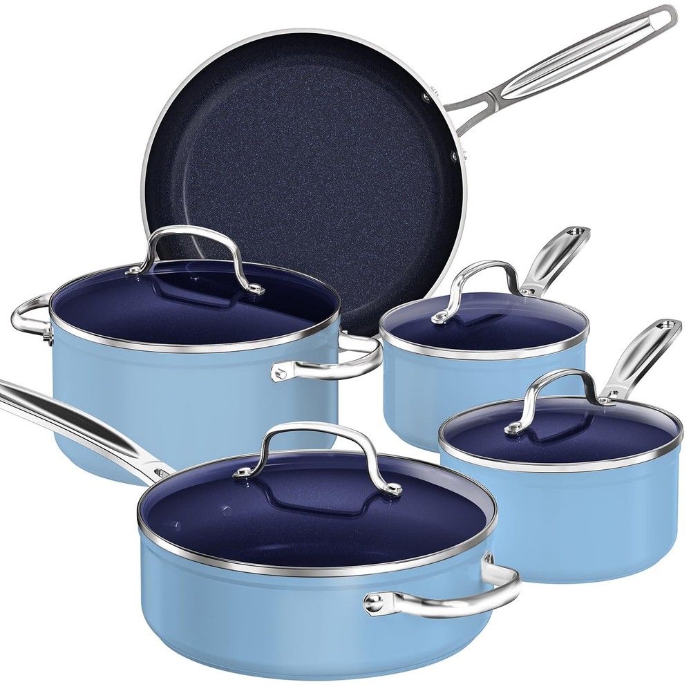 Nuwave 9-Piece Healthy Ceramic Nonstick Cookware Set in Duralon Blue Coating