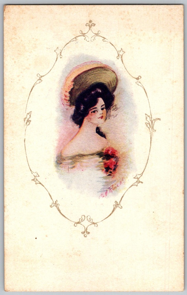 Antique Postcard Edwardian Lady Portrait 1910s