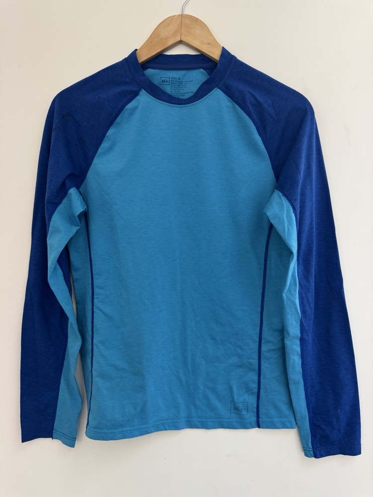 REI Polartec Men's Solid Blue Polyester Lycra Blend Raglan Long Sleeve Shirt S