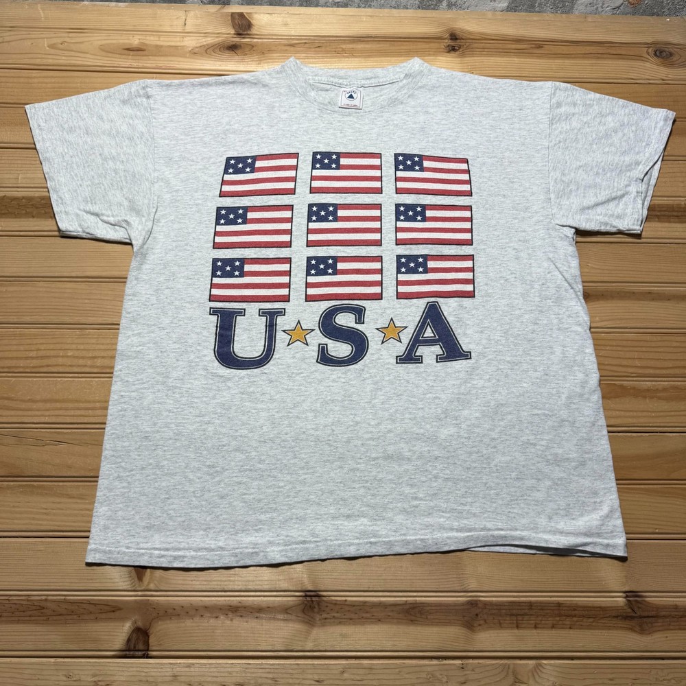 Vintage 90s USA American Flags Stars Stripes Patriotic Graphic T-Shirt - Size XL