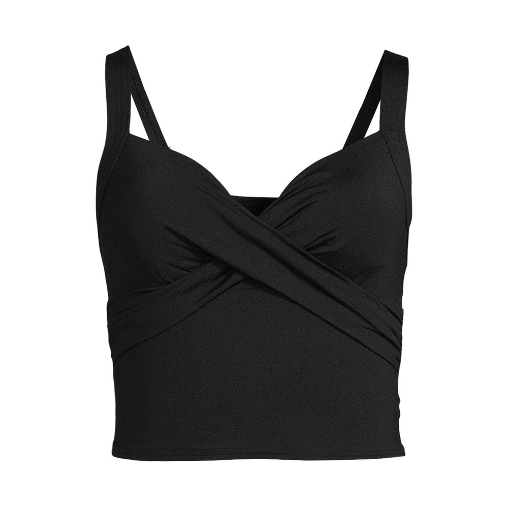 Lands' End Women's 14, 14-22W LONG Black V-Neck Wrap Midkini Top