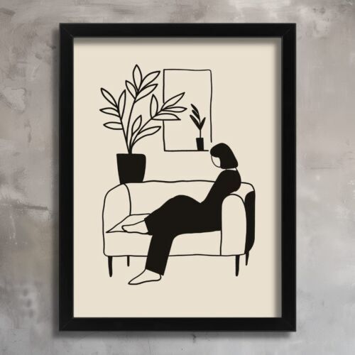 Minimalist Black Line Art Print Modern Abstract Wall Art For Lounge Simple Art