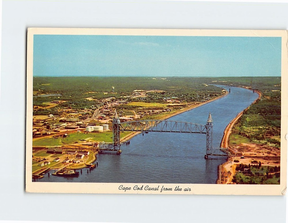 Postcard Cape Cod Canal Railroad Bourne Sagamore Bridges Massachusetts USA