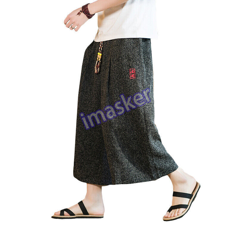Chinese Style Linen Men Shorts Summer Casual Loose Eight-quarter Pants Plus Size