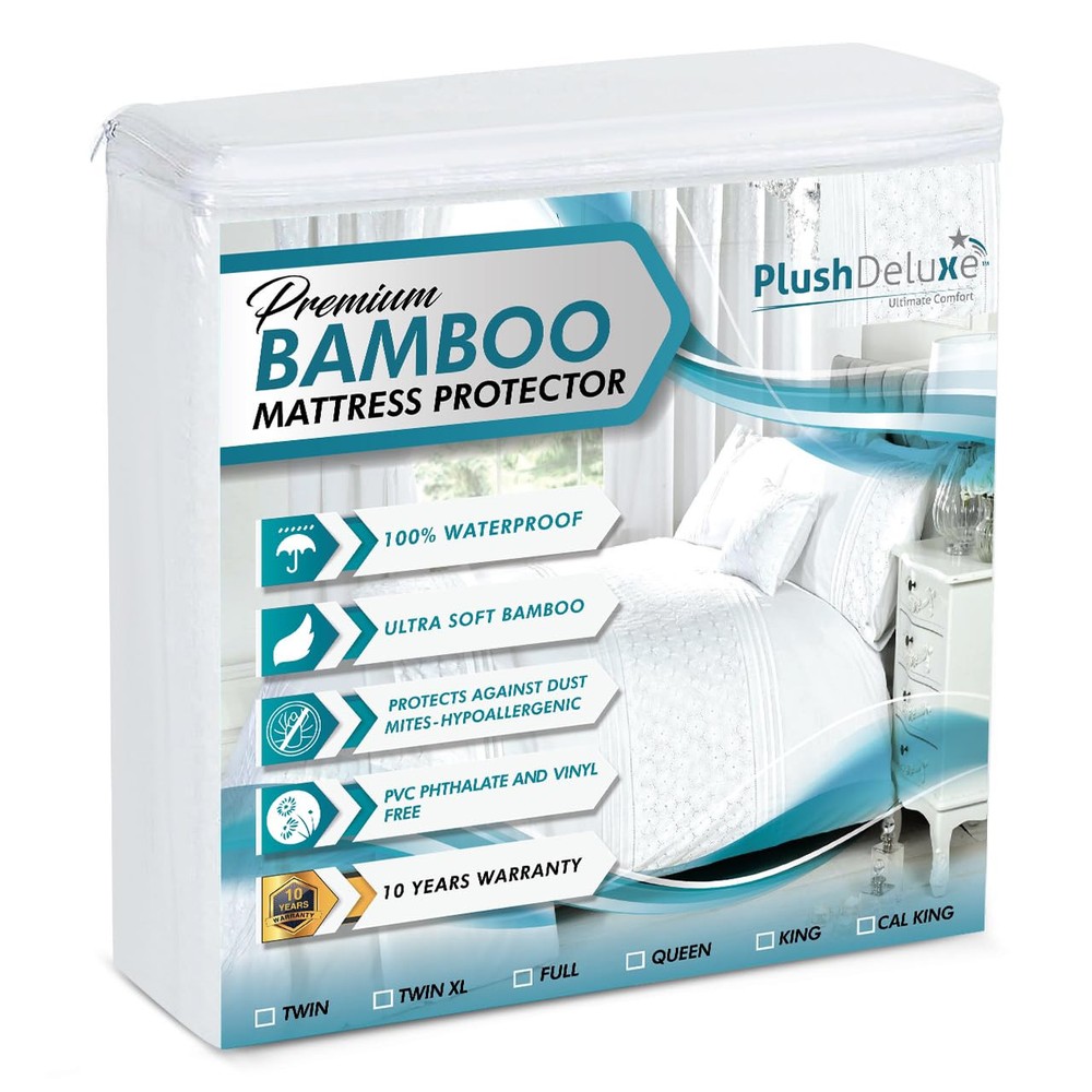 PlushDeluxe Premium Bamboo Mattress Protector King Size Waterproof Ultra Soft