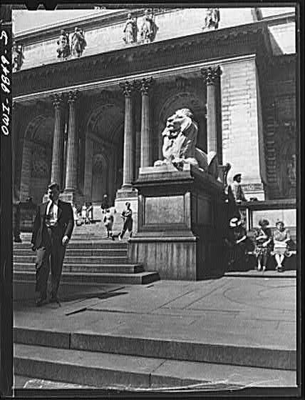 New York NY 1910s Public Library Fifth Avenue Forty-first Street Lion Statue