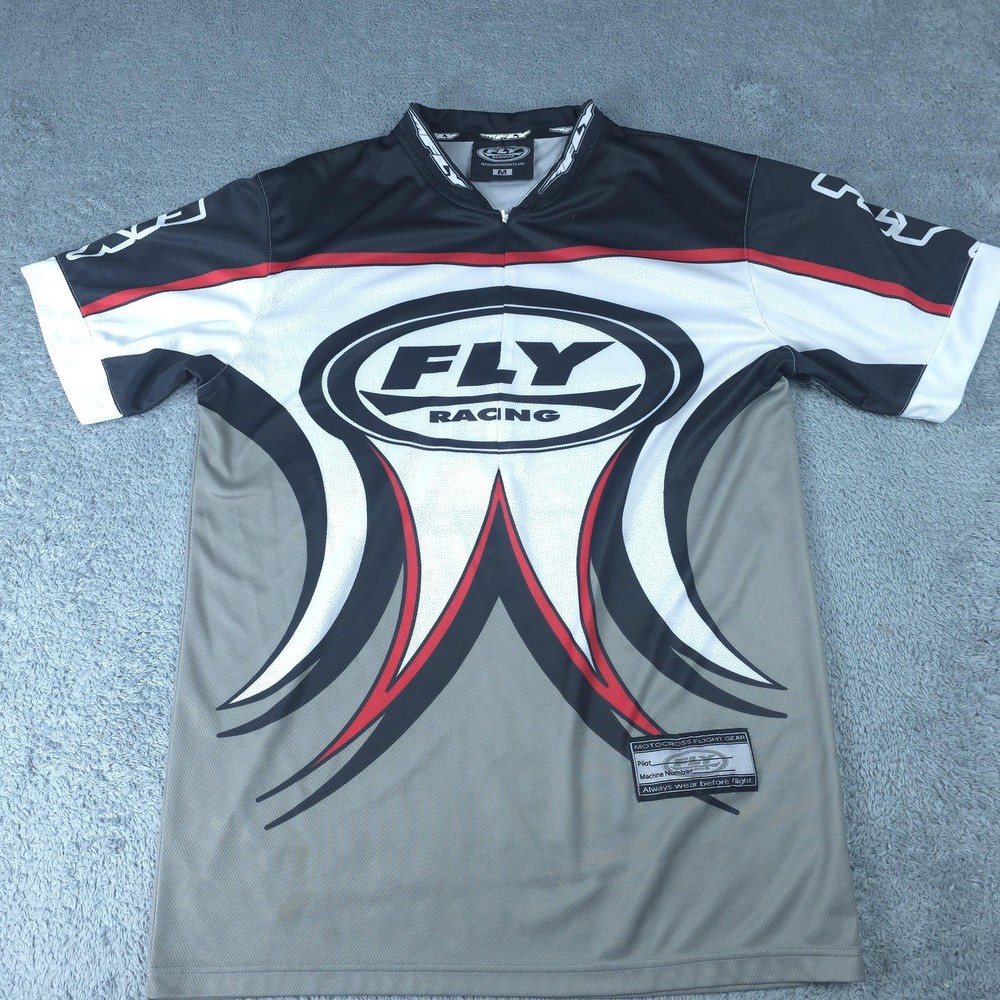 Fly Racing Shirt Mens Medium Gray 1/4 Zip Motocross Jersey Graphic Biking