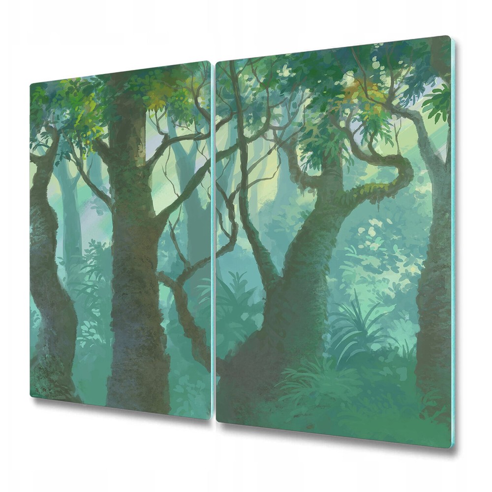 Glass Chopping Board Inside Forest Painting Illustration Green Art 2x30x52