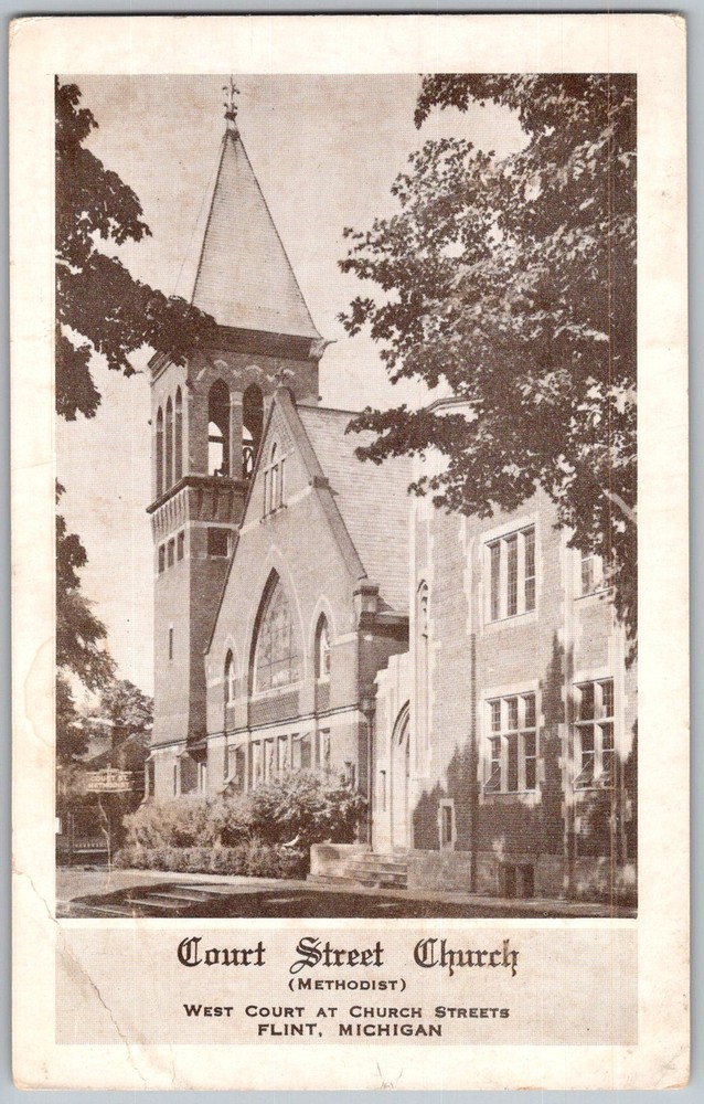 Antique Postcard Court Street Church Methodist Flint, Michigan 1910s