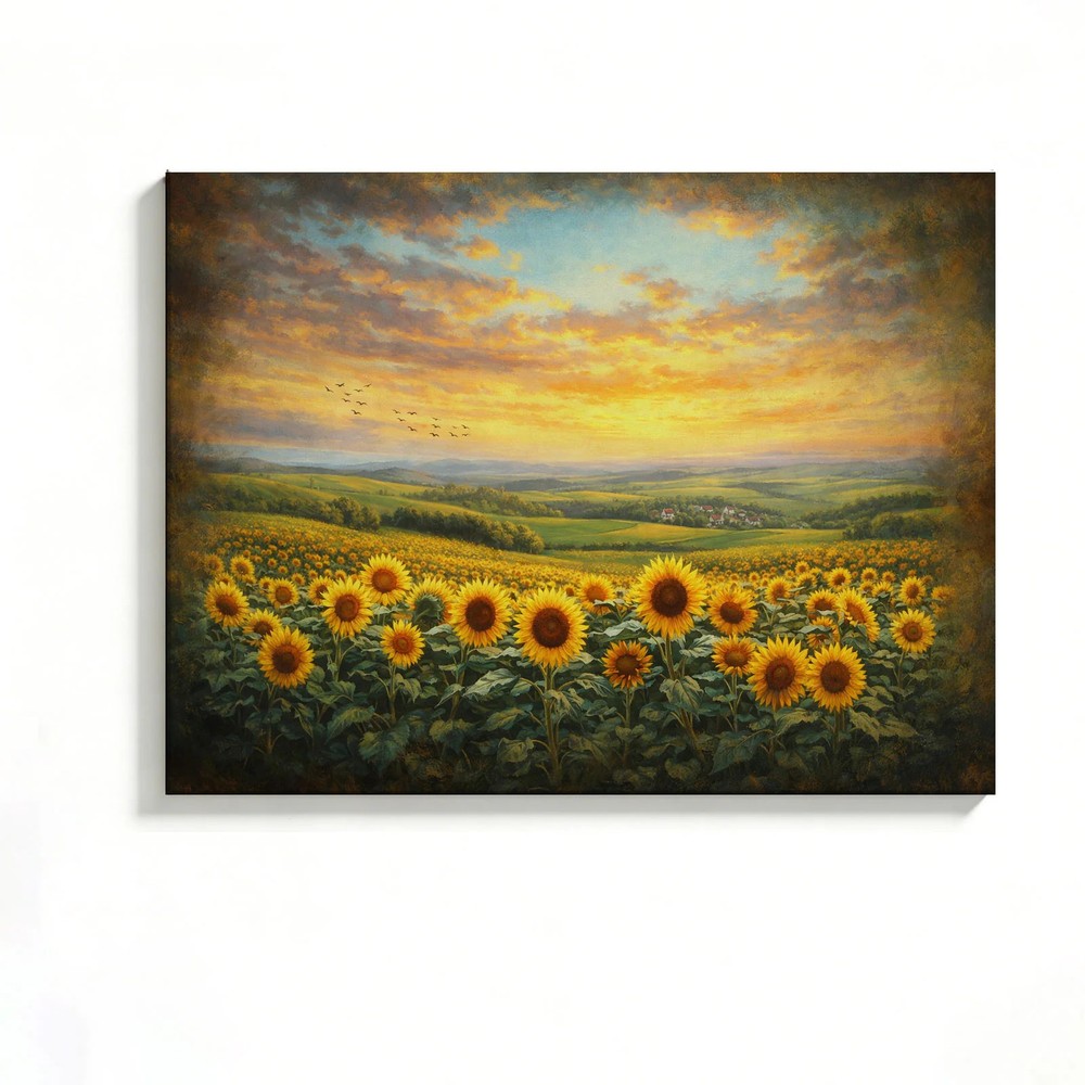Sunflower Field Canvas Painting 2D Flat Frameless Wall Art for Home Office Decor