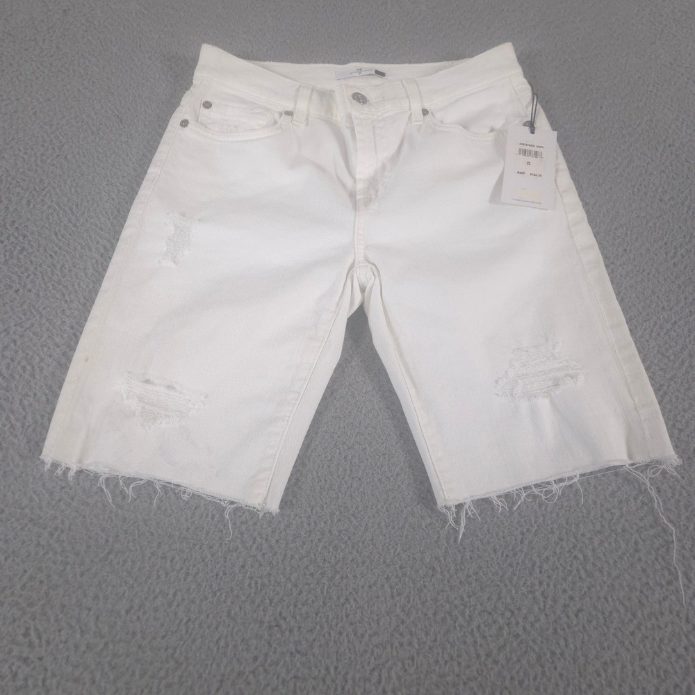 7 For All Mankind Shorts Womens 25 Distressed Denim Raw Hem Bermuda NEW $169
