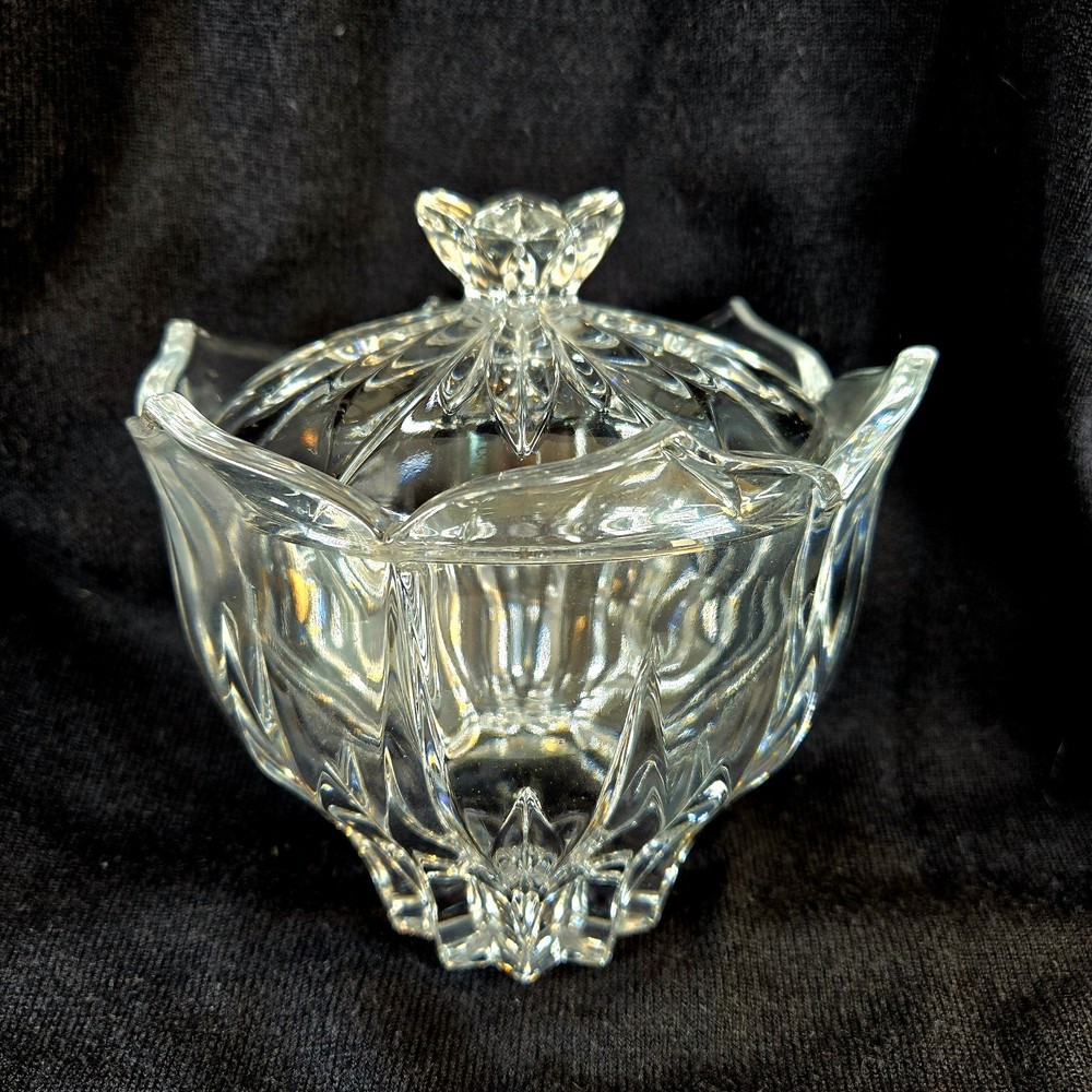 Vintage 1990-1994 Gorham Lead Crystal Lotus Covered Candy Dish Germany 6