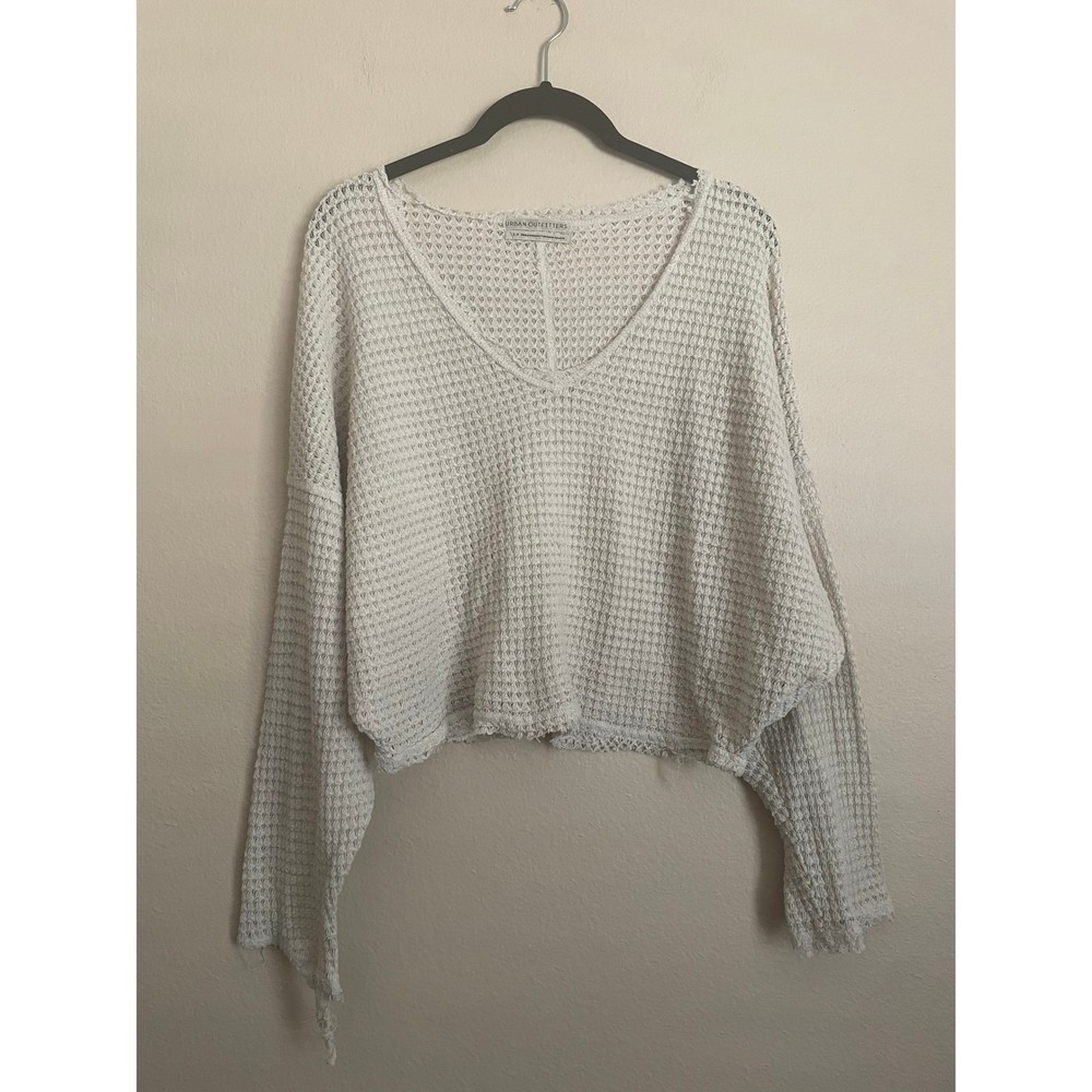 Y2K Urban Outfitters Cream Crochet Knit Waffle Crop Top Small Oversized Grunge