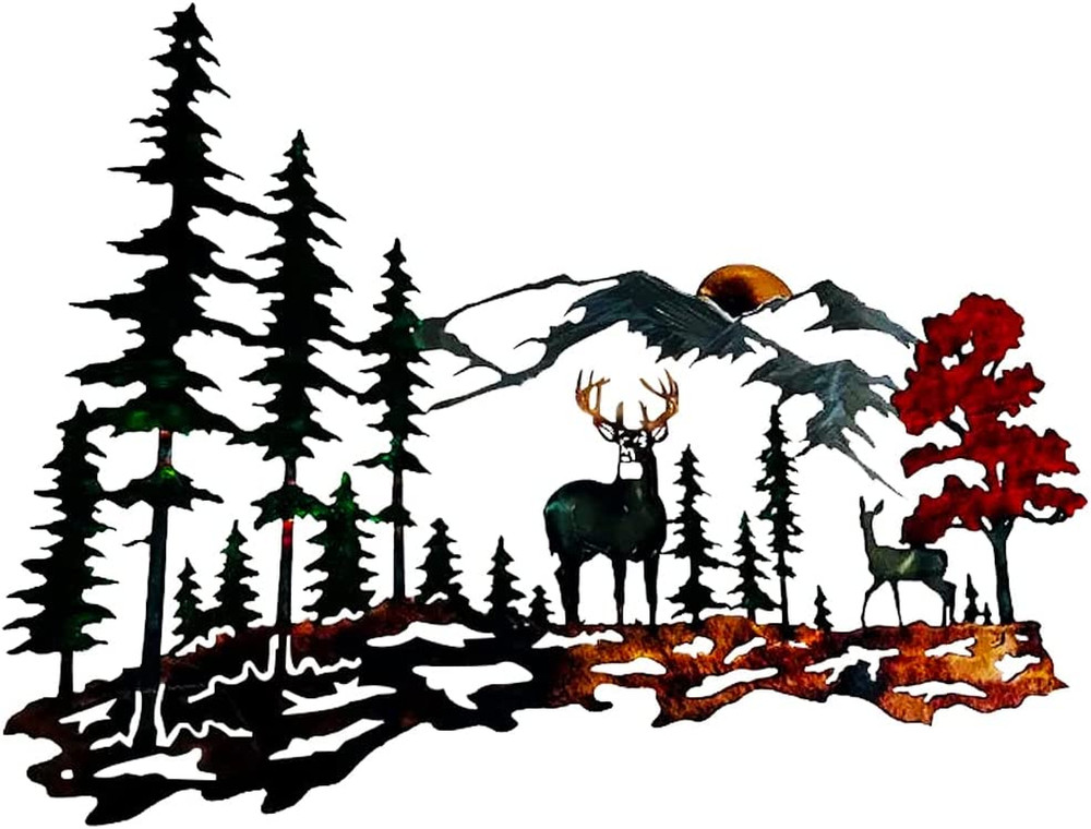 Metal Deer Wall Decor Forest Mountain Wall Art Rustic Cabin Wildlife Hunting Wal