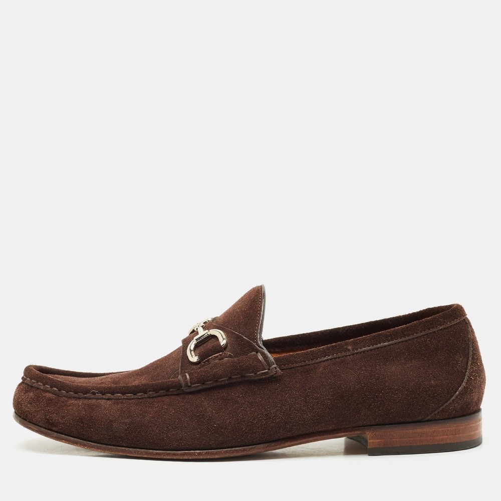 Gucci Brown Suede Horsebit Loafers Size 41.5 Mens Luxury Shoes