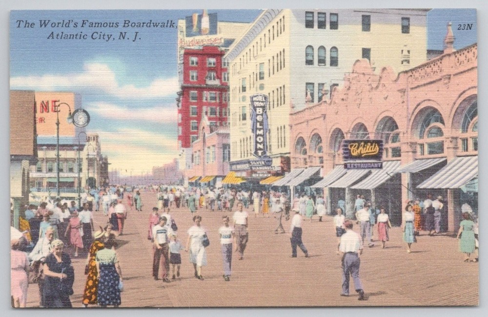 Vintage Linen Postcard Atlantic City NJ Boardwalk Childs Restaurant Tichnor