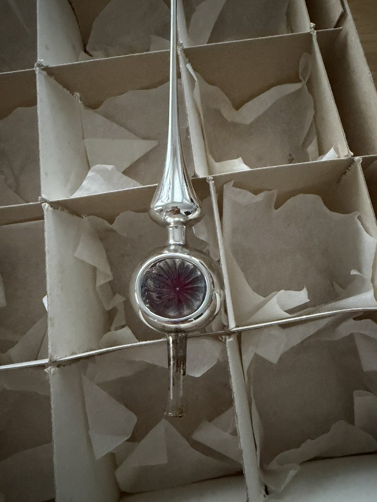 Vintage Small Indent Silver Glass Christmas Tree Topper Ornament ( No Box )