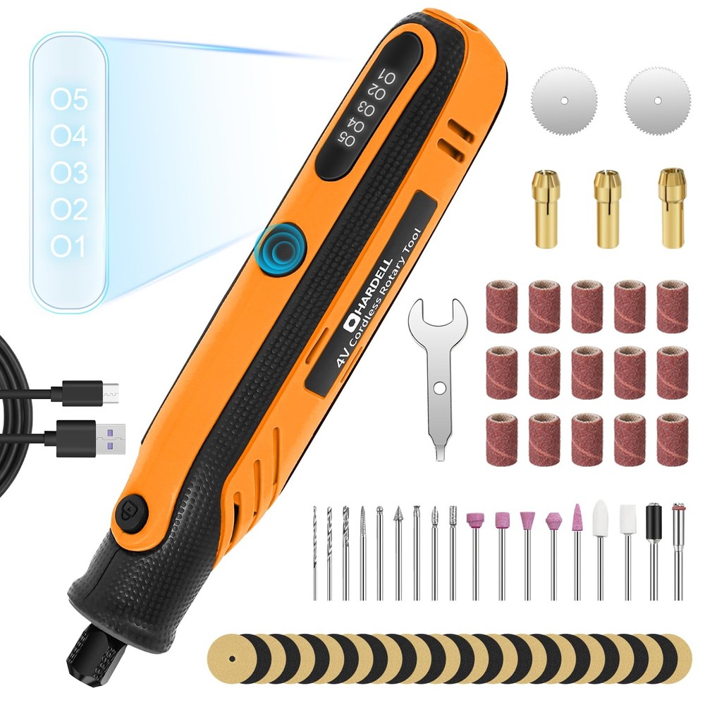 4V Cordless Rotary Tool Kit with 5-Speed Display & Rechargeable Battery