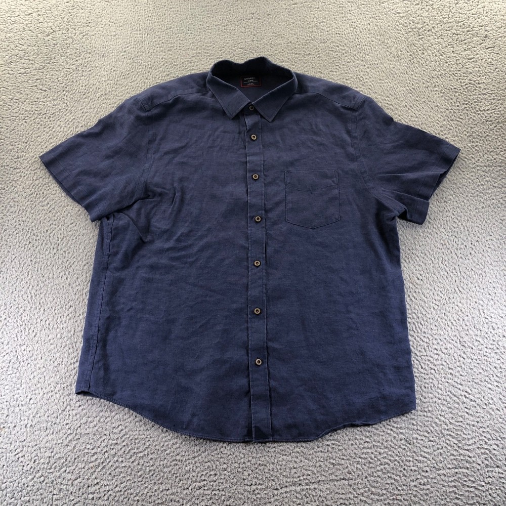 Untuckit Shirt Mens Extra Large Navy Blue 100% Line Short Sleeve Cameron Beach