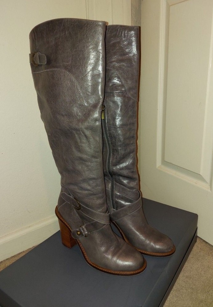 Boutique 9 Charissa Western Tall Knee High Grey Distressed Leather Boots Sz 11