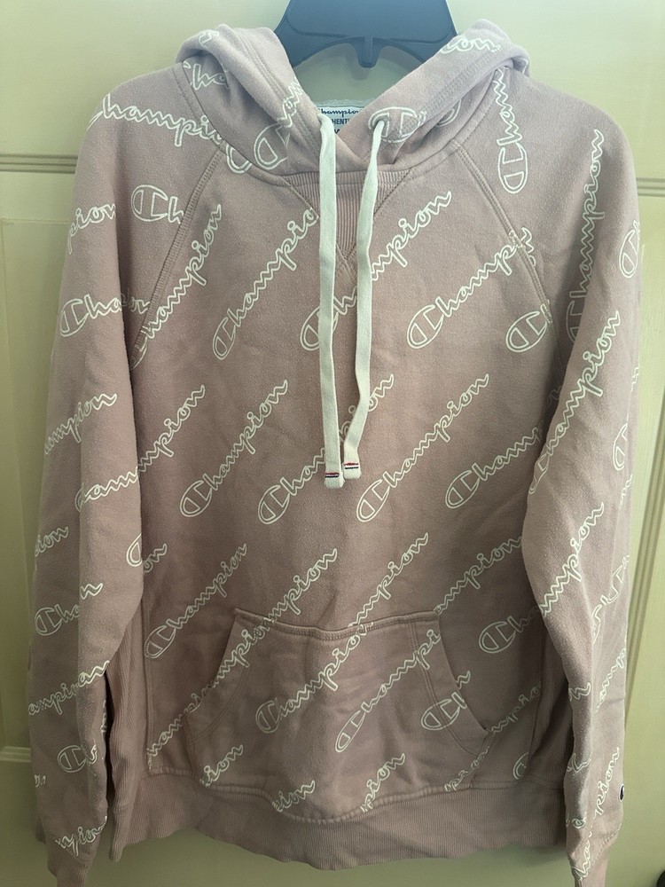 Champion Authentic Pink Logo Print Pullover Hoodie Hooded Long Sleeve Women’s M