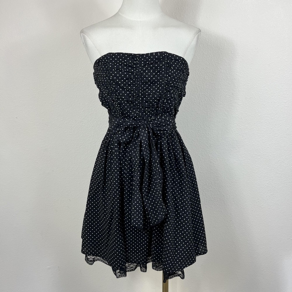 Y2K Forever 21 Dress Women Medium Black Polka Dot Strapless Party Cocktail