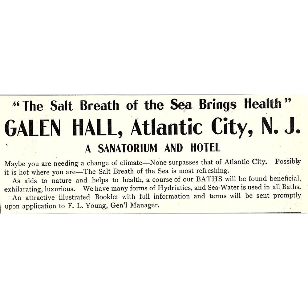 Galen Hall Sanatorium & Hotel FL Young Atlantic City NJ 1903 Magazine Ad SAG7-H2