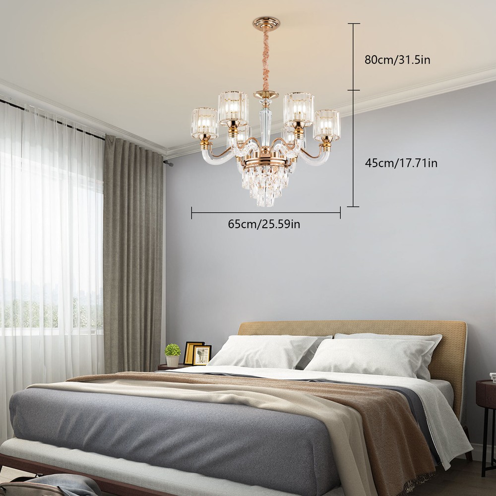 Modern 6-Light Round Crystal Chandelier Pendant Lamp 70x49cm Ceiling Fixture