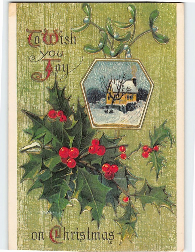Postcard To Wish You Joy On Christmas Winter Scene Christmas Holly Art Print