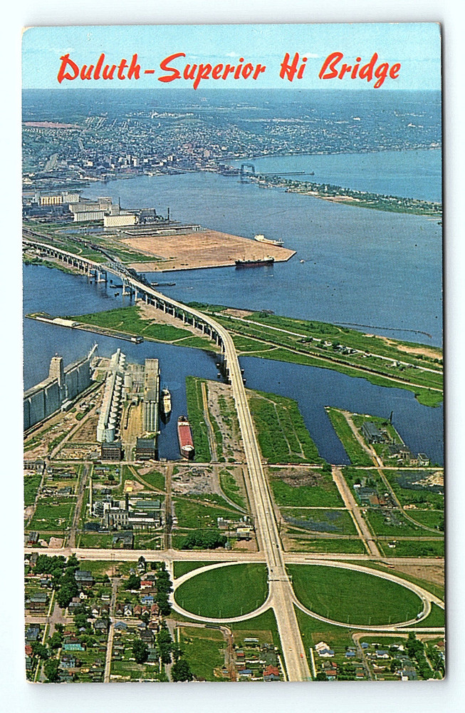 Duluth Superior Hi Bridge Minnesota MN 1972 Aerial View Postcard