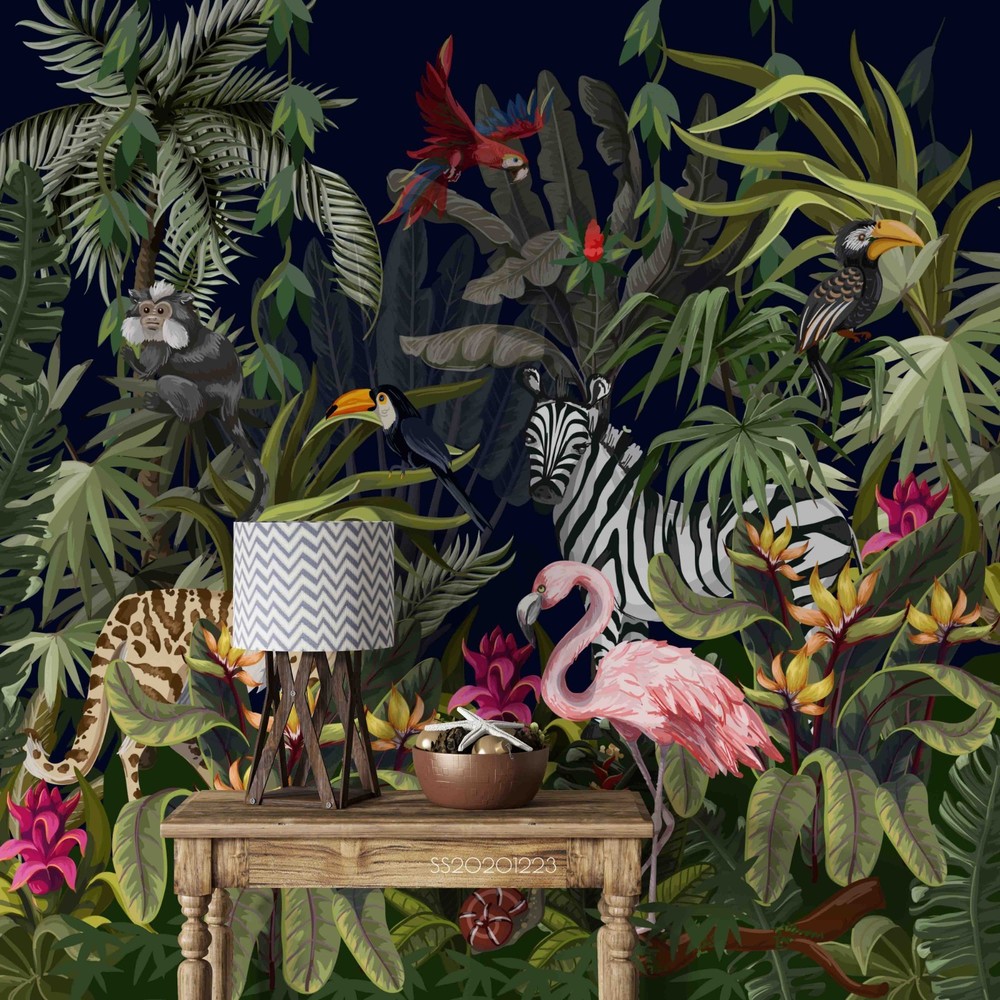 3D Tropical Jungle Birds Illustration Wall Murals Wallpaper Murals Wall Sticker