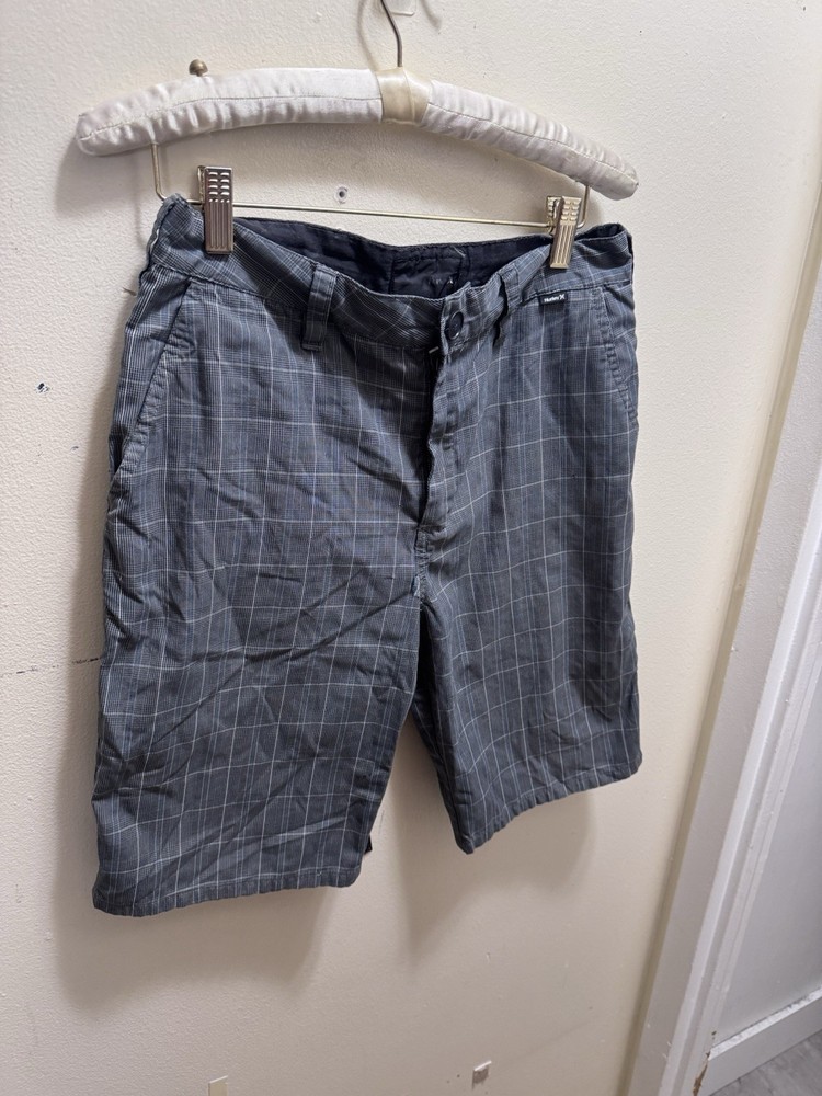 Hurley Men's Blue Gray Plaid Flat Front Shorts size 28