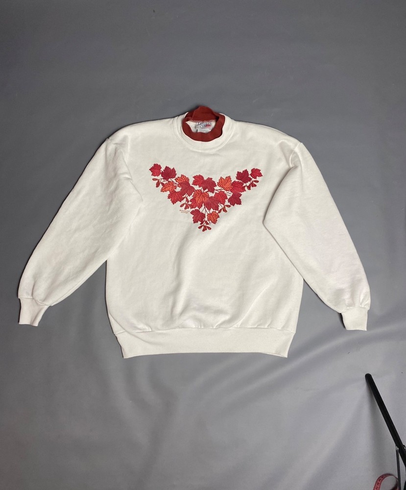 Vintage Morning Sun Women’s Double Collar Leaf Graphic Sweatshirt Made in Usa Si