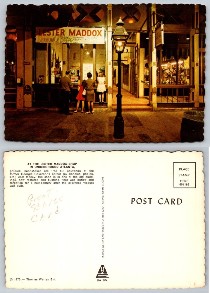 1973 Lester Maddox Shop Underground Atlanta GA Postcard Thomas Warren UA 104
