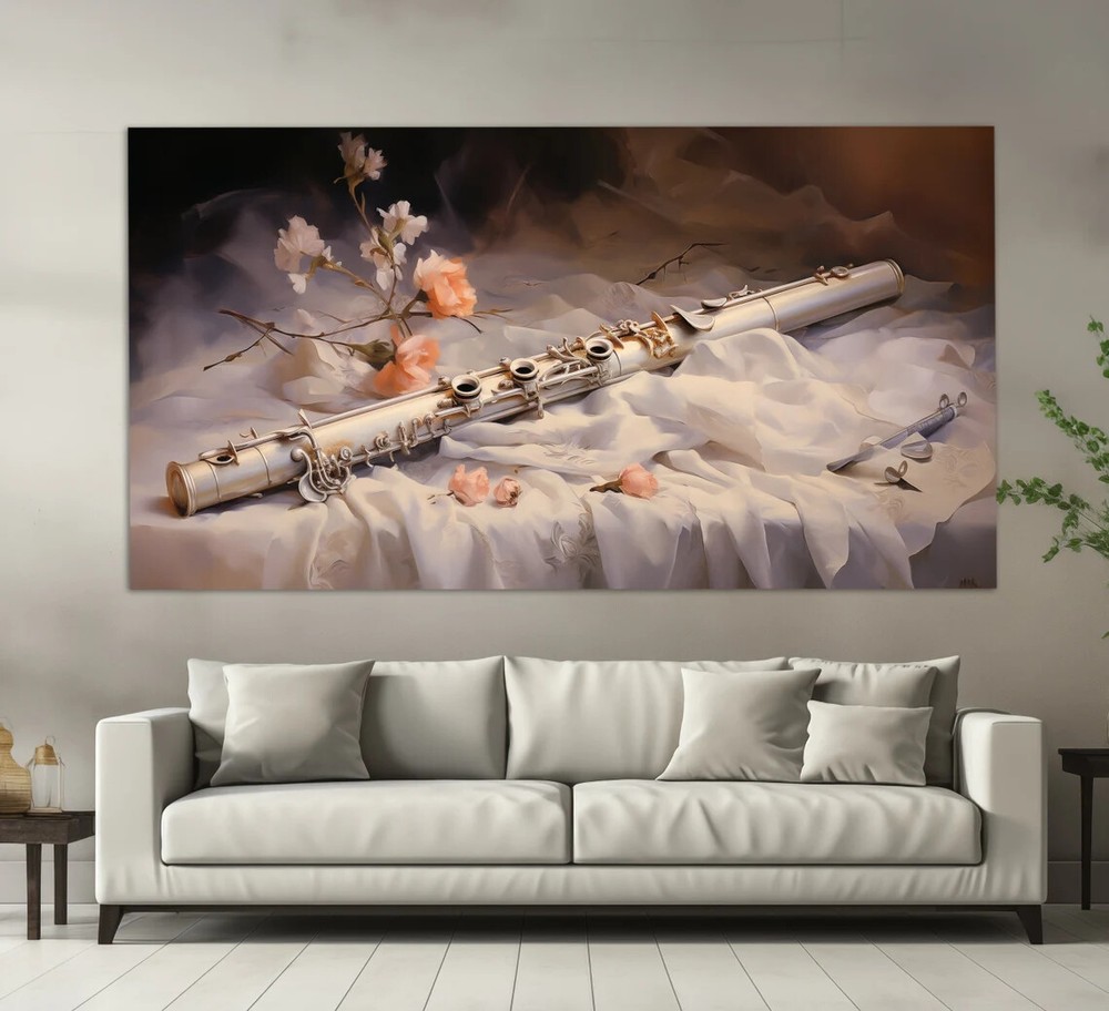 Abstract Flute Retro Painting Music Unframed Canvas Print Australian Wall Art