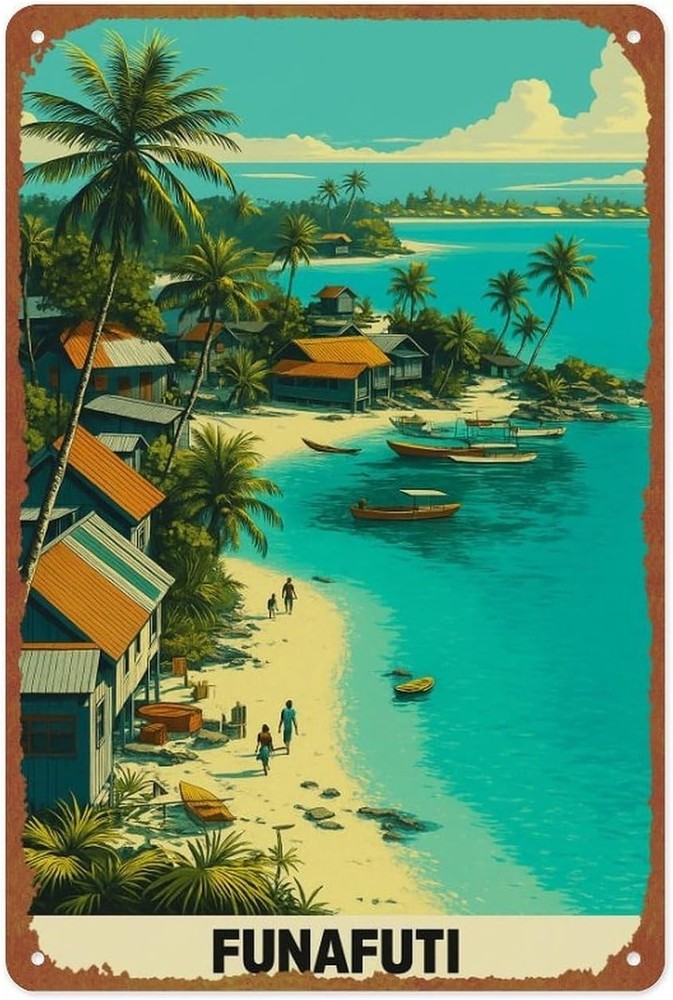 Tropical Coastal Metal Wall Art Tin Sign, Vintage Wall Decor 8 x 12