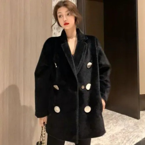 Women’s Vintage Black Wool Blend Long Sleeve Coat