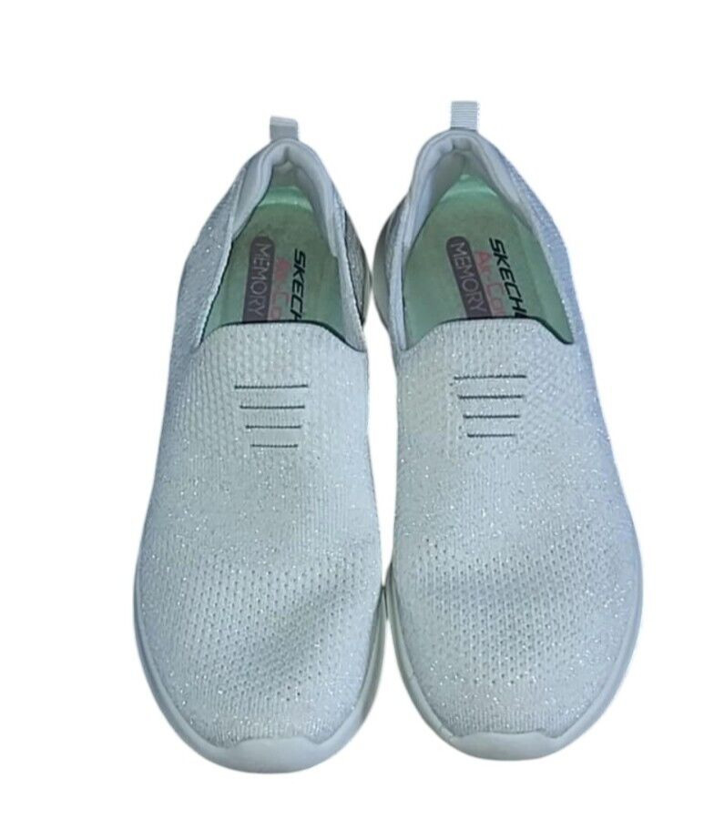 Women's Skechers Air-Cooled Comfort Shoes w/ Memory Foam Size 6 White Sparkle