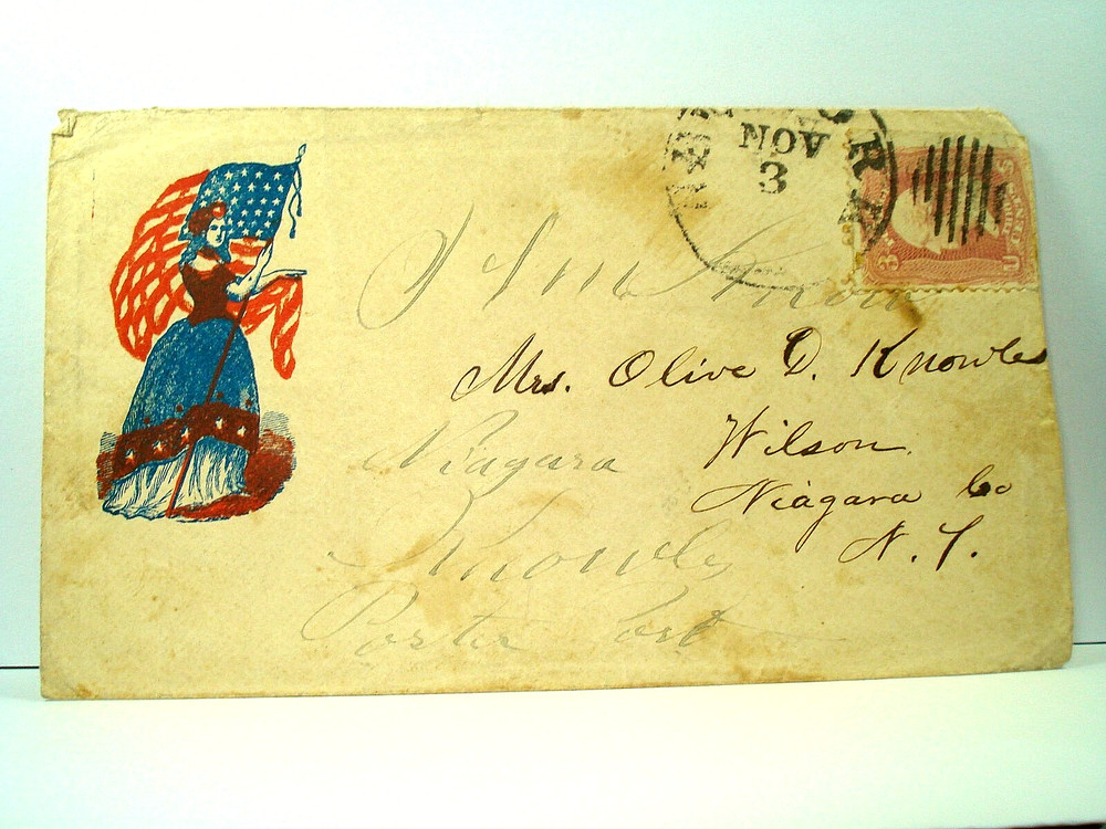 Civil War LADY LIBERTY HOLDING FLAG Patriotic Cover MRS OLIVE D KNOWLES NEW YORK
