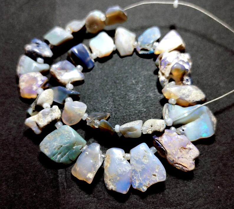 Natural Australian Opal Beads 9Inches 9X7 To 18X12mm Raw Slice Stick Shape Beads