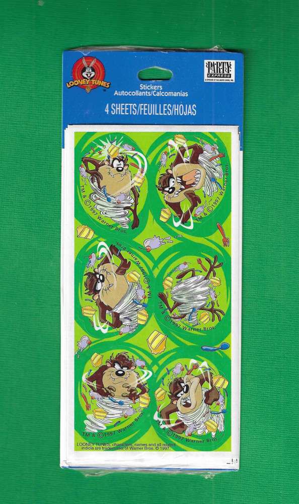 1997 Warner Bros. Hallmark Looney Tunes WB 4 Stickers Tasmanian Devil Taz NIP