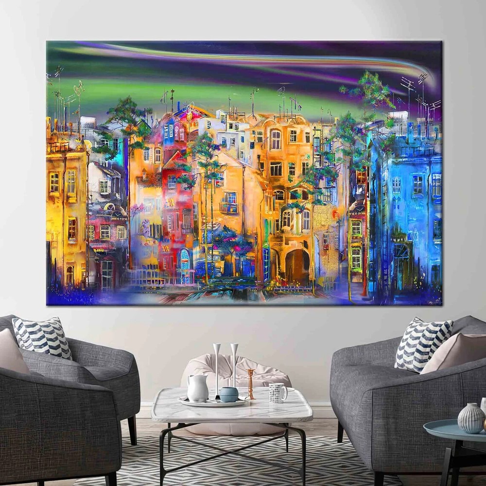 Street Colorful Oil Painting View City Unframed Canvas Print Australian Wall Art