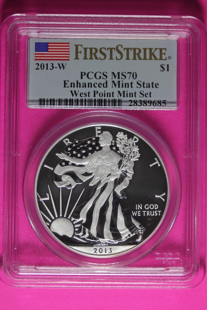 2013 W MS 70 Silver American Eagle Enhanced Mint State 1rst Strike PCGS Slab 471