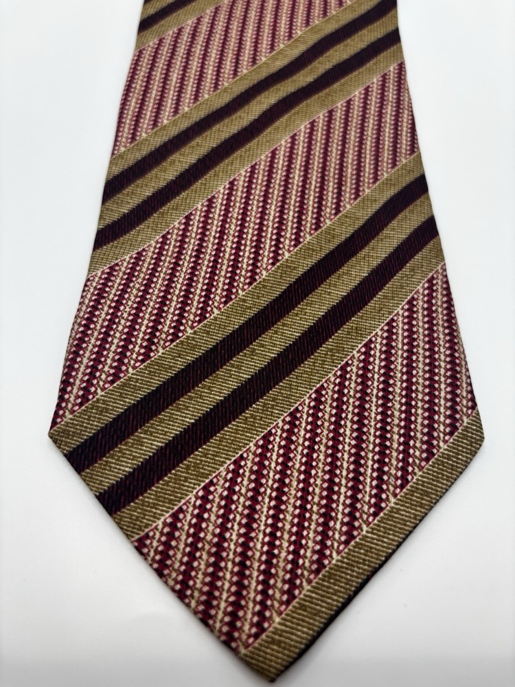 Emporio Armani Burgundy Gold Stripe Silk Tie 55”x4” Made in Italy