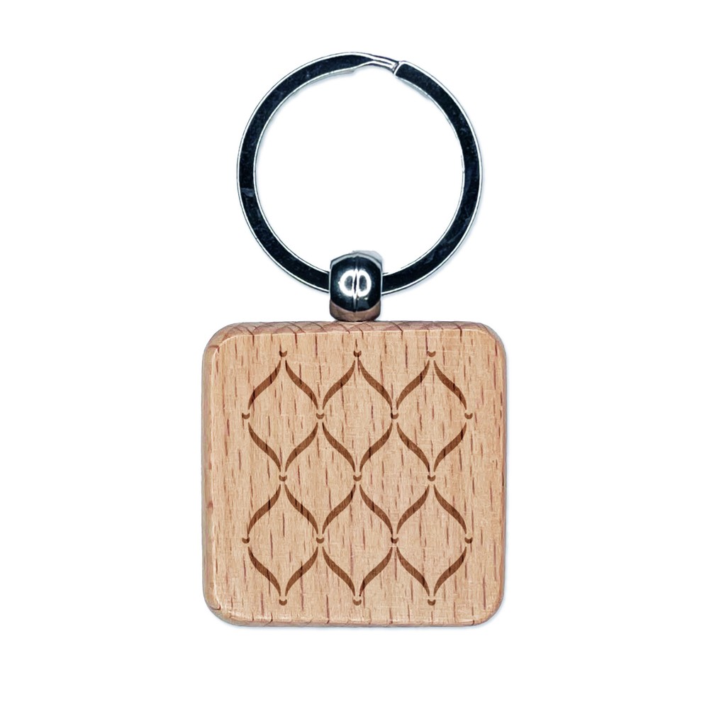 Trellis Pattern Engraved Wood Square Keychain Tag Charm