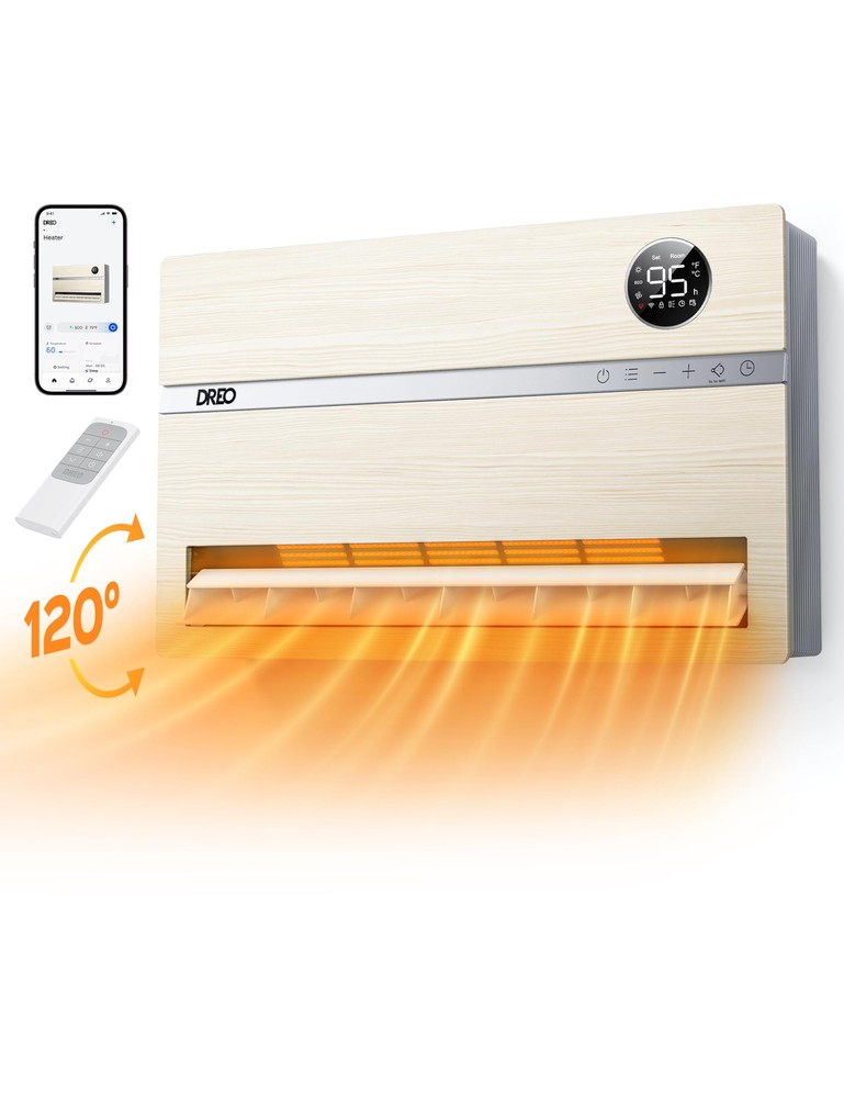 Dreo Smart Wall Heater Electric Space Heater for Bedroom 1500W 120° Vertical ...