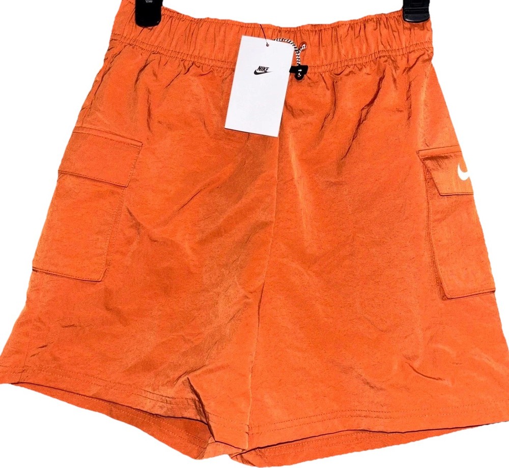 Nike Womens XS Orange Cargo Shorts High Rise Elastic Waist Woven Swoosh