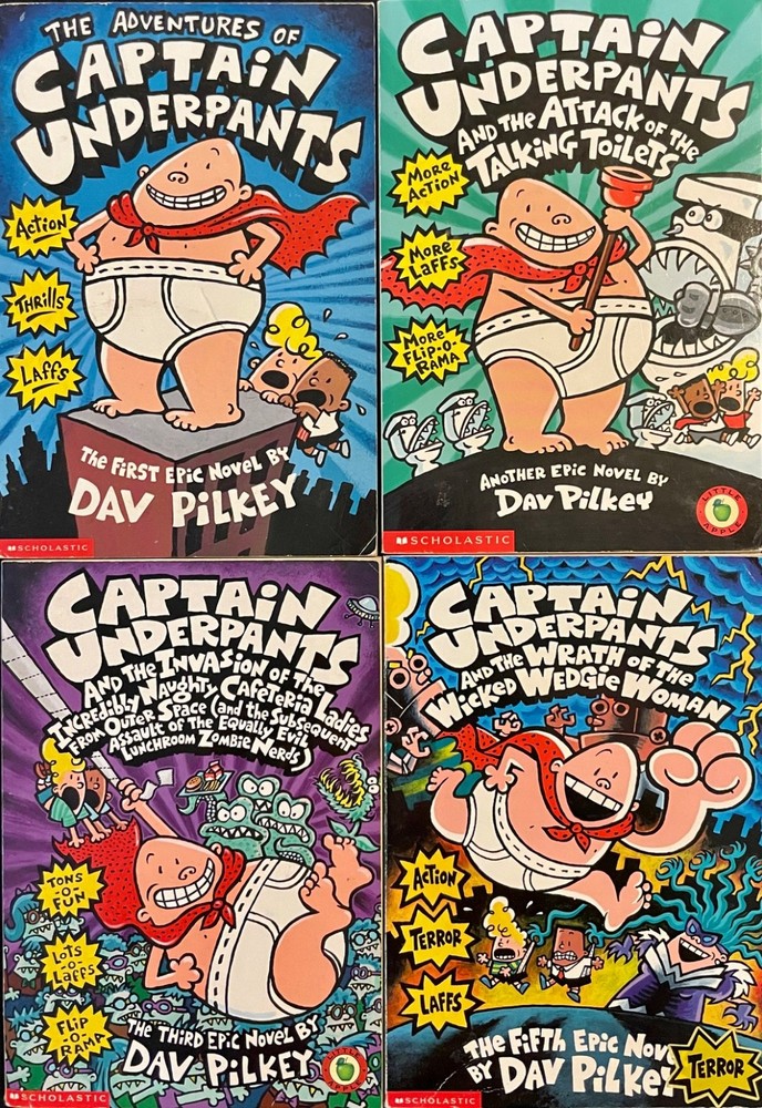 Lot Of 4 Captain Underpants Chapter Books By Dav Pilkey ~ 1 2 3 5