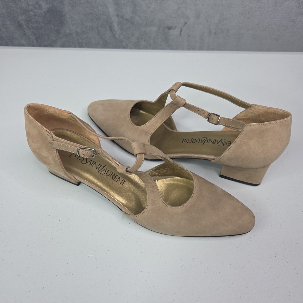 YSL Yves Saint Laurent Tan Suede Strappy Sandals Size 8N Italian Crafted