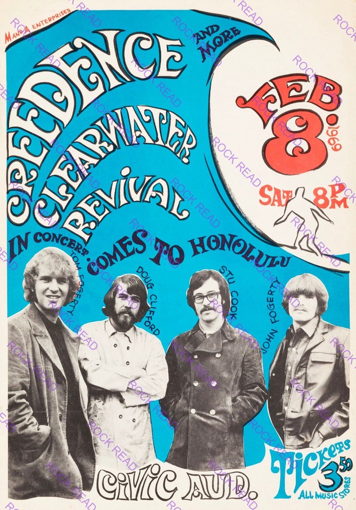 Creedence Clearwater Revival-Honolulu Civic Auditorium  2-8-69  Concert Poster